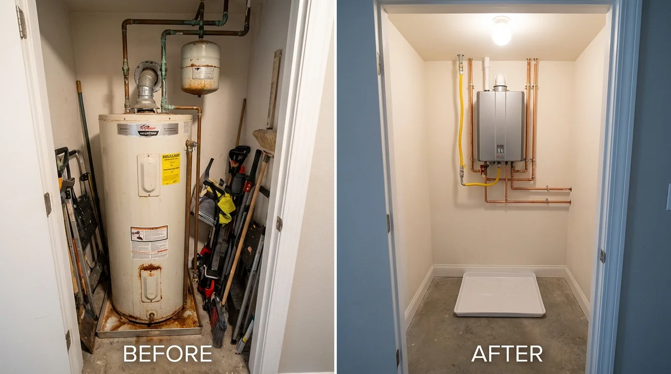 Tank water heater versus wall-mounted tankless unit comparison for Waterbury, CT homeowners